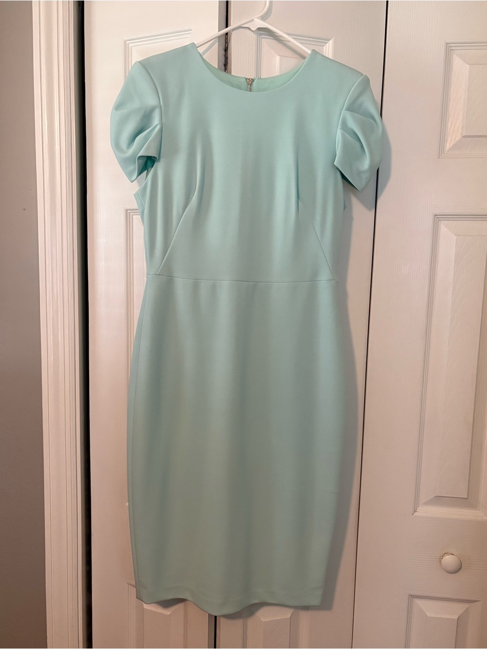 Calvin Klein Mint Sheath Dress with Short Puff Sleeves